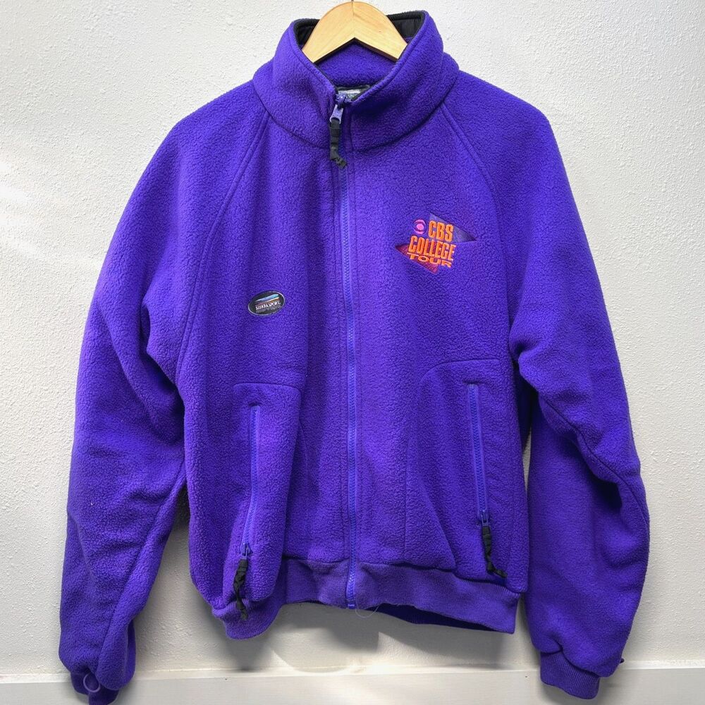 Vtg 90s CBS College Tour Purple Fleece Full Zip Jacket Mens Sz XL